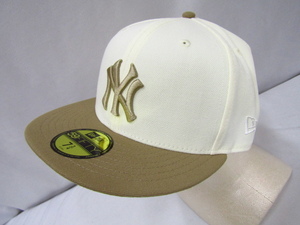 NEW ERA ニューエラ THE CAP 59FIFTY Yankees WHT×KHAKI 別注 ヤンキース キャップ 帽子 中古品★120323