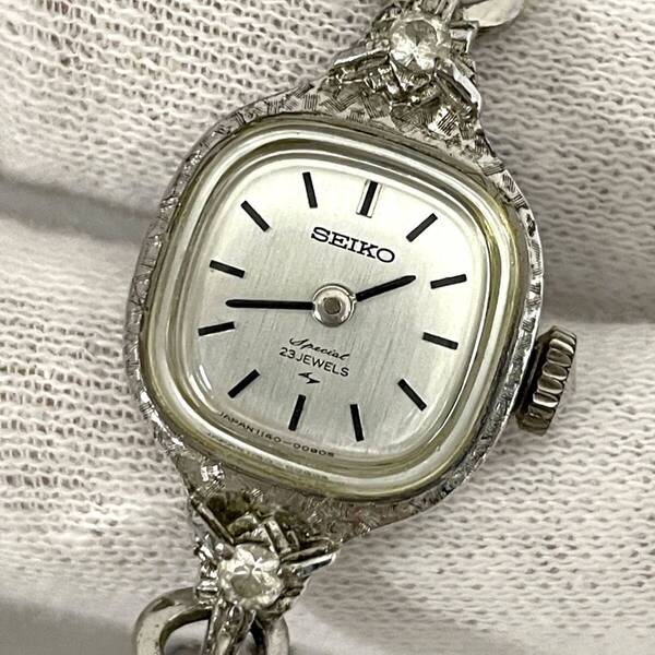 【稼働品】 SEIKO セイコー Special スペシャル 手巻き 腕時計 シルバー文字盤 2針 23石 スクエア スプリング 蛇腹 金属 1140-3030