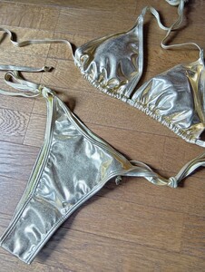 Сексуальный металлик☆LEBLON бразильский бикини костюм для плавания золотой размер S