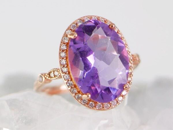 宝石カット高品質アメジストピンクゴールドリング/シルバー925/アクセサリー/ルース/色石天然石鉱物パワーストーン