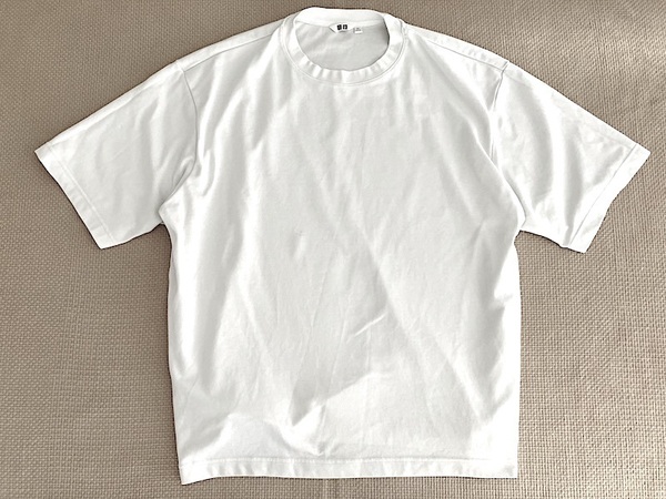 即決 3XLサイズ ユニクロ エアリズム オーバーサイズ Tシャツ 5分袖 白 AIRism コットン