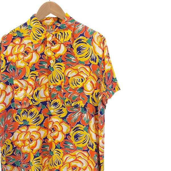 50s ビンテージ gayson レーヨン ハワイアン 半袖 オープンカラー シャツ M 花柄 イエロー 50年代 ヴィンテージ vintage Hawaiian