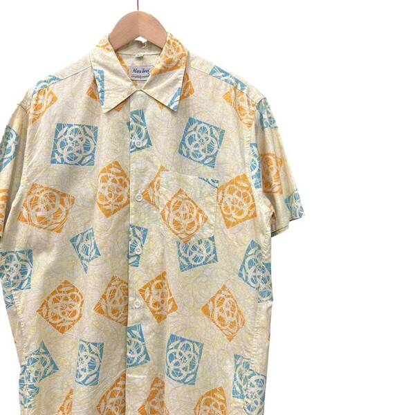 50s ビンテージ MARK TWAIN コットン 半袖 オープンカラー シャツ L アトミック柄 ホワイト 50年代 ヴィンテージ vintage