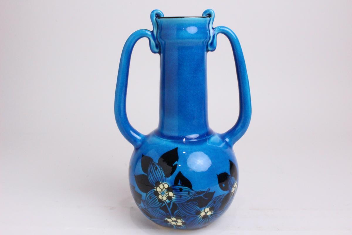 人間国宝　加藤卓男作　青釉　鶴首花生　花瓶 　一輪挿し　共箱　L　R5428 人間国宝 加藤卓男作 青釉 鶴首花生 花瓶 一輪挿し 共箱 L R5428