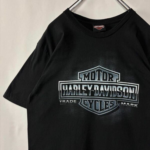 ハーレーダビッドソン Tシャツ ビッグロゴ Lサイズ ブラック 古着 スカル