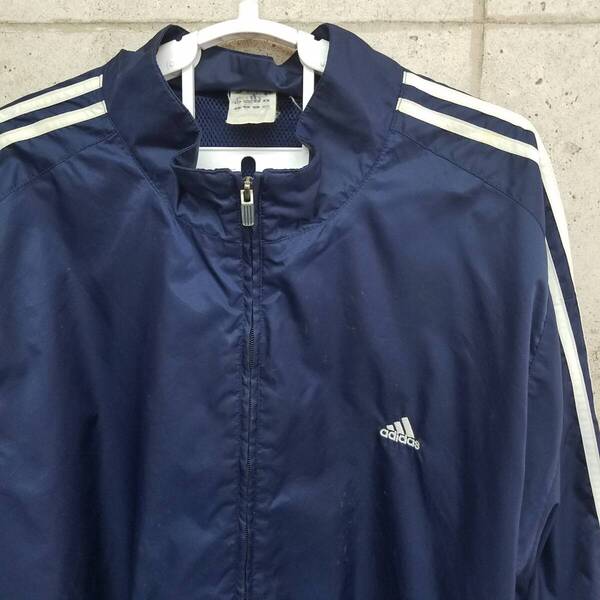 中古 アメリカ古着 adidas アディダス ナイロンジャケット ウィンドブレーカー フルジップ メンズ 2XLサイズ 3L 紺 ネイビー 送料無料