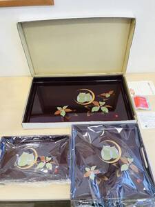 1円~ お盆 3枚セット フクロウ 福籠コレクション 木製 トレー 大中小 フクロウお盆 ふくろう 名前入り 未使用品