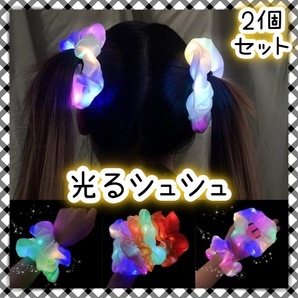 ライブやフェスで映える LED 光る シュシュ ヘアゴム ダンス お揃い 文化祭 学校祭 女子高生 イベント 髪ゴム ライブ 祭 パーティー 推し活