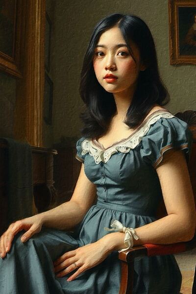 【見た事のないアート作品を・背景あり・美しい女性の絵画・肖像画・絵画】美しい女性をモデルにしたリアリズムアート・油絵風の肖像画