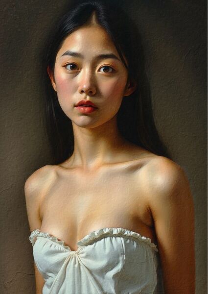 【初期の自信作・復刻版・最高傑作・美しい女性の絵画・肖像画・絵画】美しい女性をモデルにしたリアリズムアート・油絵風の肖像画 絵画