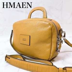 〇 HMAEN アエナショルダーバッグ ハンドバッグ レザー イエローブラウン 黄 茶