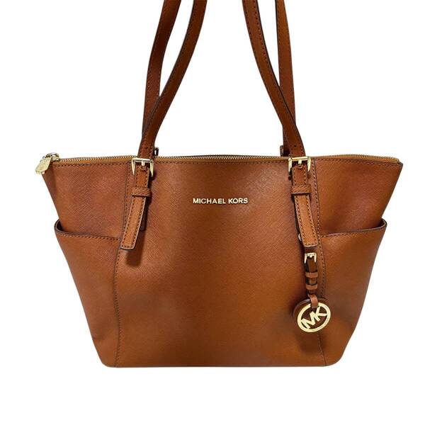 マイケルコース MICHAEL KORS レザー ワンショルダーバッグ トートバッグ ハンドバッグ ロゴチャーム ロゴプレート ブラウン系 茶系