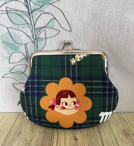 がま口 / ポーチ / 財布 / 小物入れ / ハンドメイド / チェック柄 緑・6