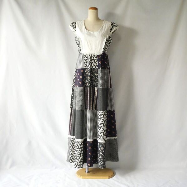 80s vintage Hawaiian patchwork maxi onepiece 80年代 ヴィンテージ モノトーン パッチワーク マキシワンピース 古着 gunnesax