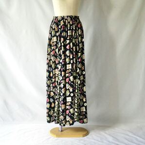 Made in USA 100%rayon panel maxi skirt アメリカ製 黒総柄 花柄 パネルデザイン マキシスカート 古着 レーヨン ヴィンテージ