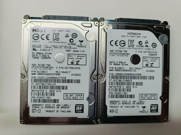 ★送料無料★HDD 750GB 2個セット2.5 SATA 正常品 Y136
