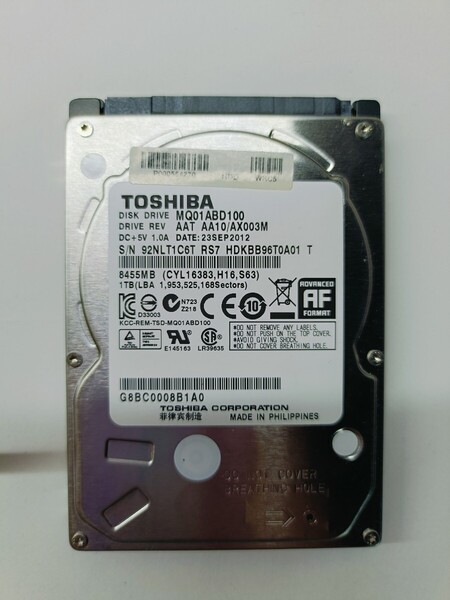 ★送料無料★TOSHIBA 1TB 2.5 SATA HDD 正常品 Y123