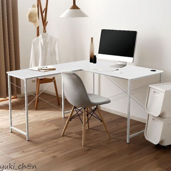 L字デスク コーナーデスク ゲーミングデスク コーナーデスク 机 L型 木製 幅115cm+60cm ホワイト×ホワイト