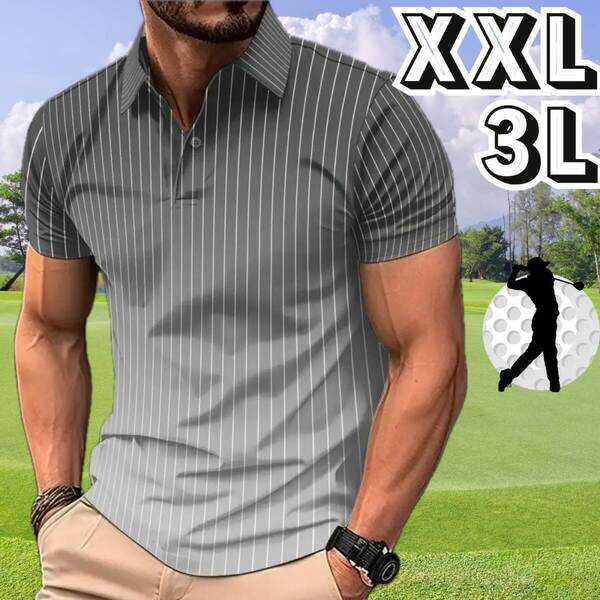 メンズ ゴルフウェア ポロシャツ 春夏 春 夏 半袖 シャツ グレー ホワイト 白 シンプル★大きい XXL 3L 2XL★スポーツウェア★ブラック 黒
