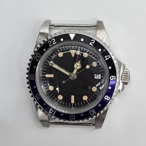 新品 自動巻 ノーロゴ 黒青ベゼル ヴィンテージデザイン NH34A GMT メンズ腕時計 機械式 高級 アクリル風防 ストラップ無し