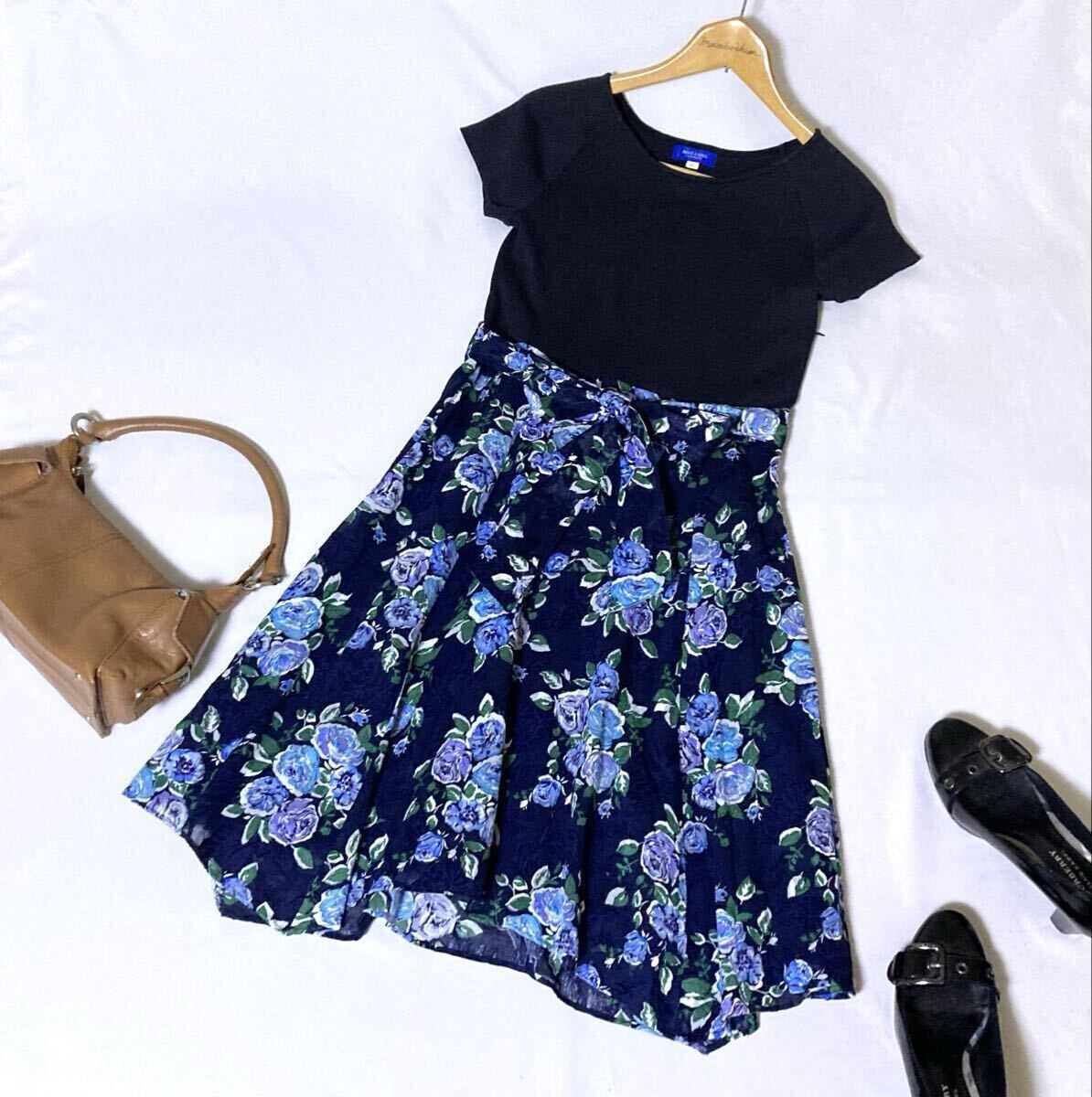 美品✨ブルーレーベルクレストブリッジ ドッキングワンピース ベロアリボンS BLUE LABEL CRESTBRIDGE/ブルーレーベル・クレストブリッジ