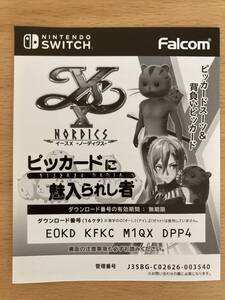 使用済 Switch版イースX イース10 NORDICS(ノーディクス) 初回特典 ピッカードに魅入られし者 DLCのみ用紙 コレクションに如何でしょうか