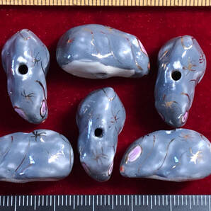 ¶!¶ 金粉彩磁ミニチュアワールド - 6個1単位を 12干支の子鼠 ¶!¶ 灰色釉に可愛い鼠模様金粉縁取り 手作 手工芸 インテリア 趣味 服飾