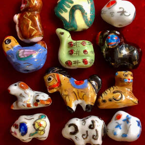 ¶!¶ 金粉彩磁ミニチュアワールド その三 - 12干支セットで1単位 ¶!¶ フルセットの12干支彩磁金粉縁取り 手作り 手工芸 インテリア趣味