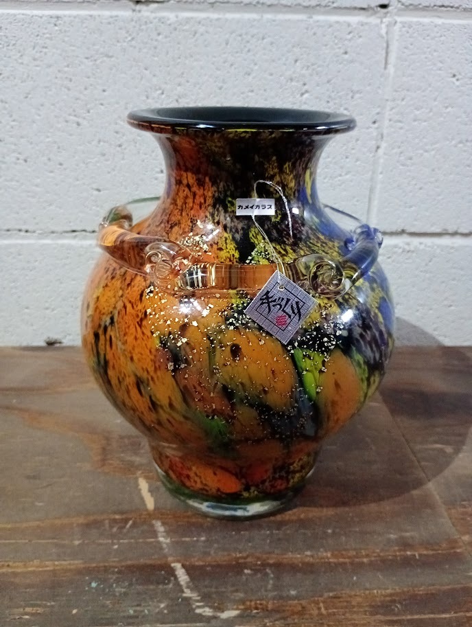 【カメイガラス】　ガラス花瓶　フラワーベース　花入れ　昭和レトロ　ヴィンテージ 昭和レトロ カメイガラスKAMAY GLASS 本金 ガラス花瓶 フラワー