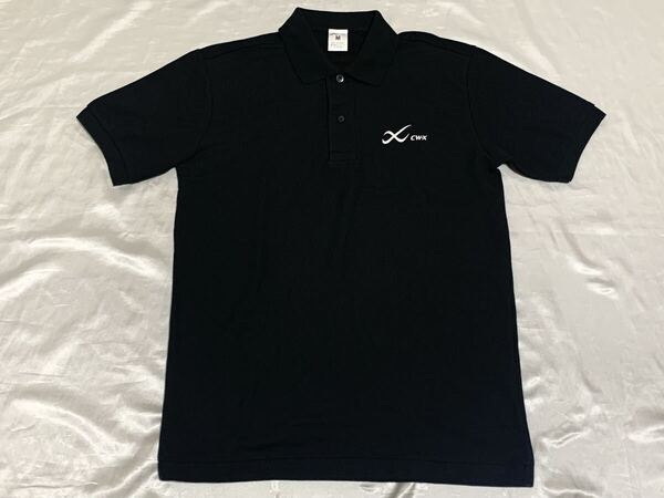 【送料無料 値下げ交渉歓迎】ワコールCW-X 半袖ポロシャツ メンズMサイズ ブラック古着ジャージマラソンレギンス黒白モノTシャツカットソー