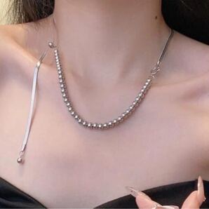 ロング ネックレス シルバー ボールチェーン ステンレス ラリエット ループタイ