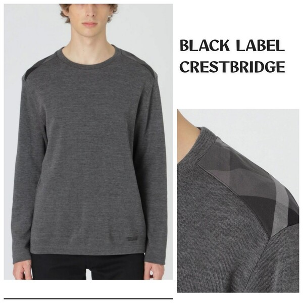 BLACK LABEL CRESTBRIDGE*ブラックレーベルクレストブリッジ*ヨークチェックカットソー*長袖Tシャツ*グレー*メンズS~M*ロンT