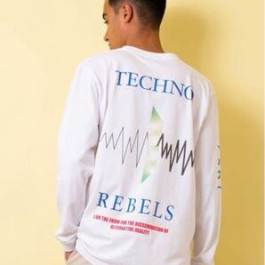 1/F FACTOTUM ロンT テクノ 1983 グラフィック 白 M相当 色移りあり Techno Long Sleeve Tee White M Stained Art 長袖