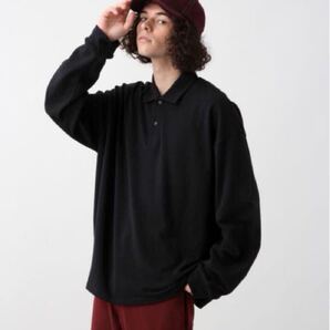 HARE 日本製 鹿の子ルーズフィット長袖ポロシャツ 黒 Sサイズ 美品 Japan Pique Loose-Fit Long Sleeve Polo Shirt Black S