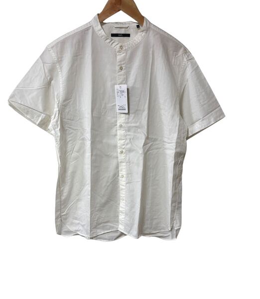 SHIPS 日本製 バンドカラーシャツ 半袖 麻混 ホワイト Lサイズ 新品タグ付 Band Collar Shirt White Linen Blend Made in Japan