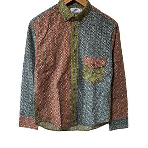 02DERIV. 長袖シャツ 総柄 マルチカラー コットン 日本製 SMALL リバティ調 Long Sleeve Shirt All Over Print Cotton Japan Made