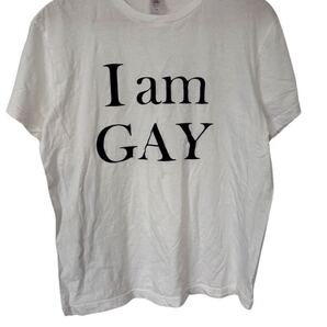 I am GAY ロゴTシャツ Mサイズ 白 白T プリントT ユニセックス I am GAY Logo T-shirt M White Bold Print LGBTQ+ Unisex Tee 半袖