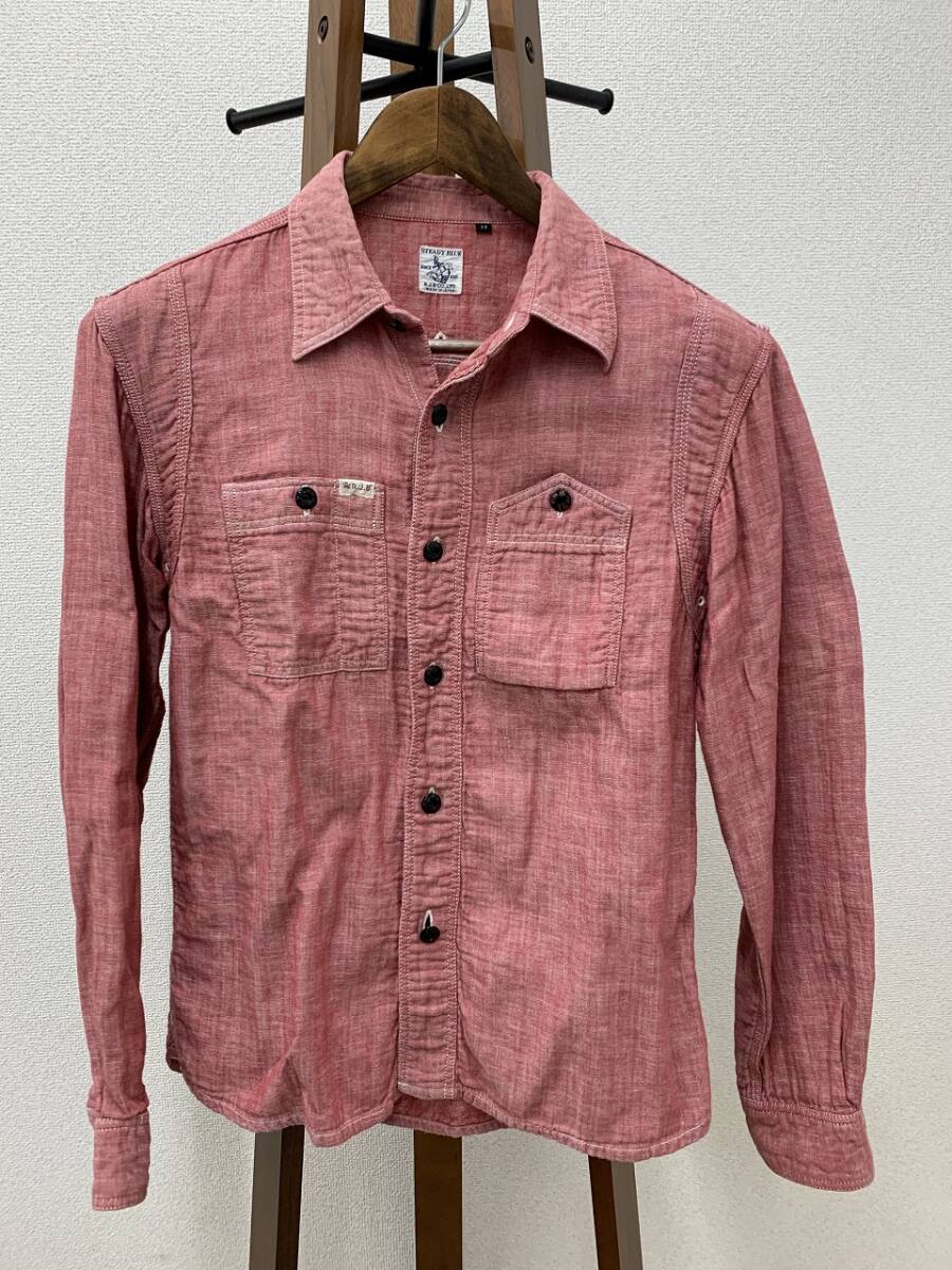 フラットヘッド R.J.B 長袖シャツ 38 日本製 ストライプ フラットヘッド RJB ストライプ 長袖 シャツ 赤 レッド 38