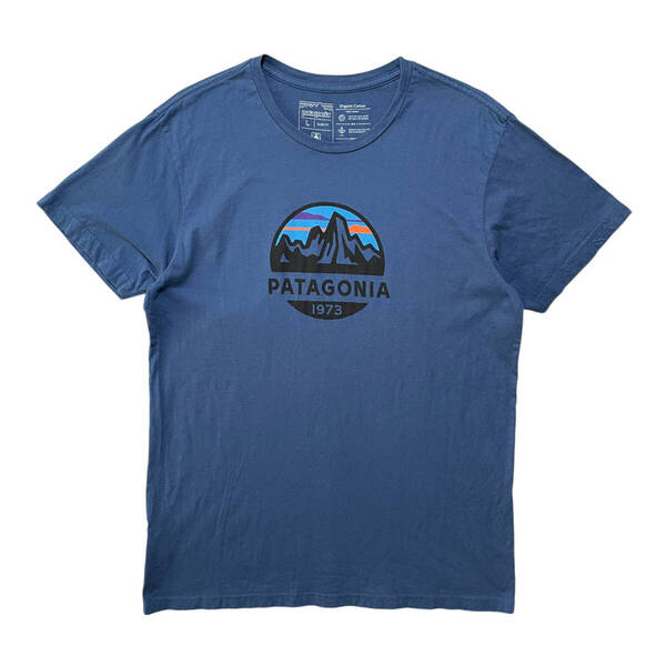 USA 古着 Patagonia パタゴニア クルーネック Tシャツ ロゴ プリント ネイビー メンズL アウトドア BA4465