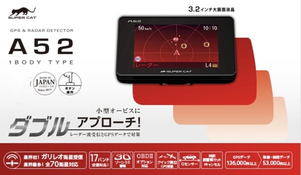 ユピテル A52 yupiteru レーダー GPSレーダー探知機 スピードメーター メーター 時計 カレンダー obd2 セルスター コムテック