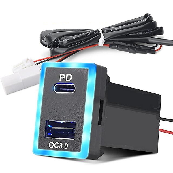 トヨタ車用電源ソケット Qc3.0 急速充電USBポート PDポート スマホ&タブレット充電器 USB電源 スイッチホール トヨタ 増設キットAタイプ