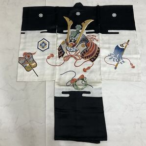 ◆kimono+one◆産着◆お宮参り◆襦袢付き◆正絹◆五つ紋◆七五三◆3歳用◆男の子着物◆七五三お詣り男の子着物こどものひお正月卒業式Y58