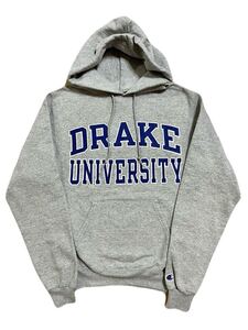 古着 Champion DRAKE UNIVERSITY ドレイク大学 カレッジロゴ スウェット パーカー XS チャンピオン リバースウィーブ グレー