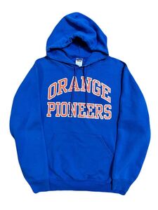 古着 JERZEES ORANGE PIONEERS カレッジ スウェット パーカー フーディー M ブルー