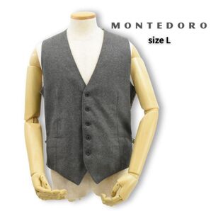 美品◇MONTEDORO◇ウールジレ/ベスト◇サイズL◇グレー×ベージュ系◇SLOWEAR◇サイドアジャスター付◇モンテドーロ