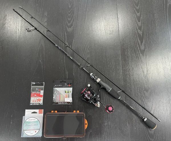 ★送料無料&ライン100mオマケ★アジング釣りセット2ピーススピニングロッド180cm(UL)1000番リール・ダイワ月下美人ワーム&ジグヘッド他付