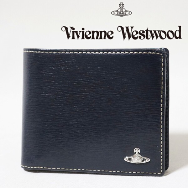 《Vivienne Westwood ヴィヴィアンウエストウッド》新品 インサイドカラー 水シボエンボスレザー 2つ折り財布 S2386