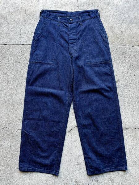 vintage 40s US NAVY デニムパンツ Lポケ ユーティリティ ビンテージ USN アメリカ軍 ミリタリー 米軍 実物 ベイカーパンツ デッキ