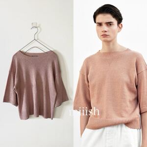 極美品 2021 MARGARET HOWELL マーガレットハウエル リネンコットクルーネックニット 29,700円 カタログ掲載 サーモンピンク