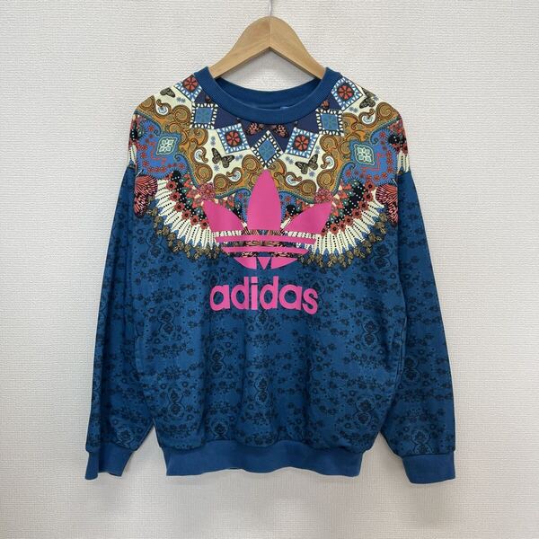 adidasアディダス BR5136 Borbomix Sweatshirt クルーネック スウェットシャツ トレーナー トレフォイル ロゴ 総柄 レディース M 10128120